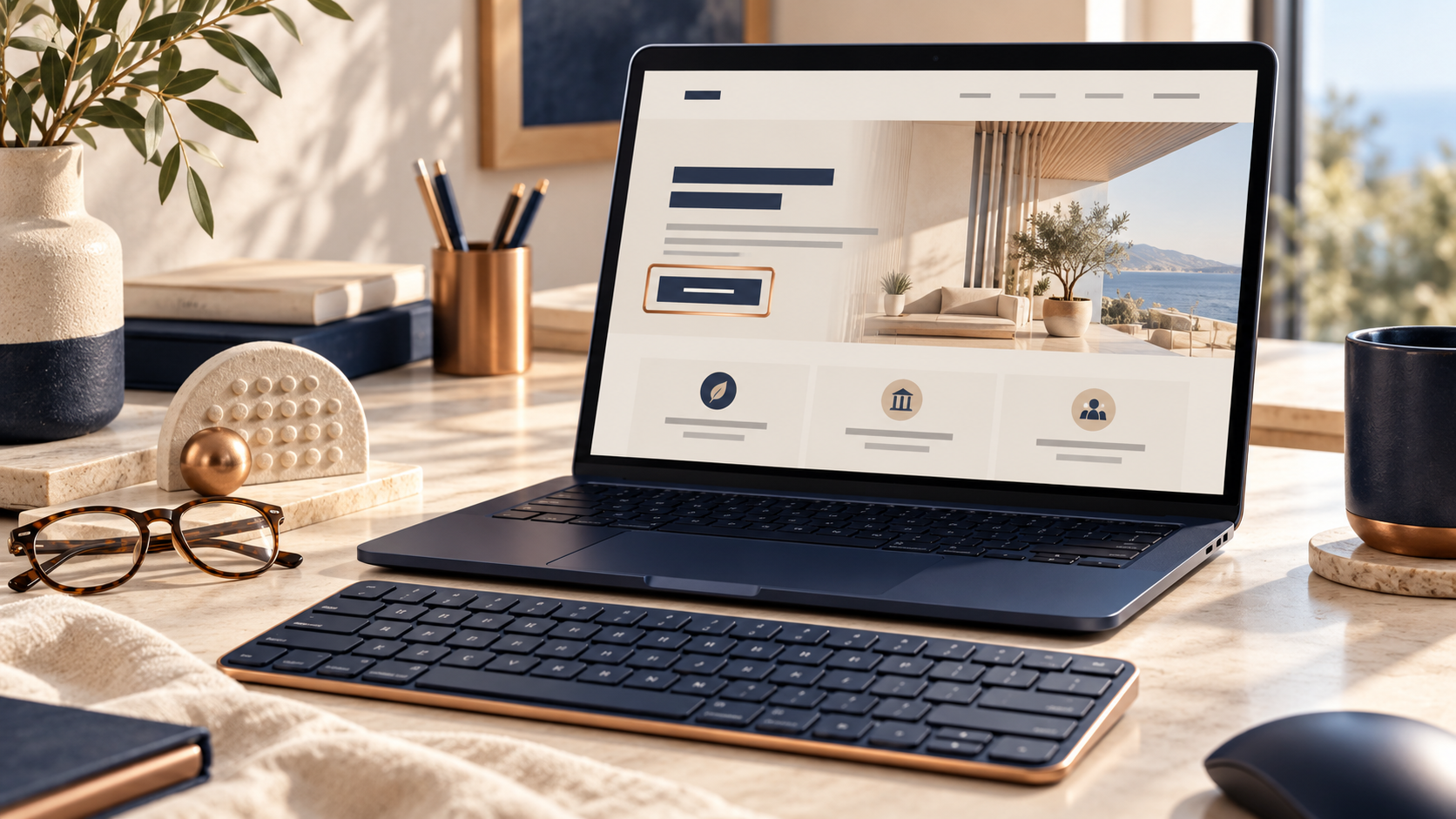 Laptop and keyboard illustrating an accessible service business website
